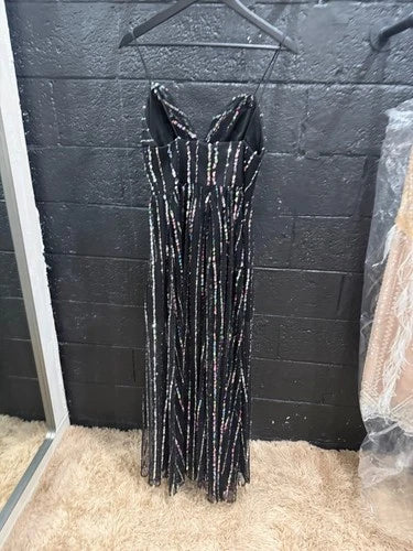 RASARIO Women's Sequined Tulle Maxi Gown Size 8 – Sleek Black Elegance