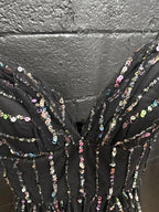 RASARIO Women's Sequined Tulle Maxi Gown Size 8 – Sleek Black Elegance