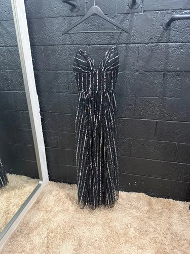 RASARIO Women's Sequined Tulle Maxi Gown Size 8 – Sleek Black Elegance