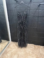 RASARIO Women's Sequined Tulle Maxi Gown Size 8 – Sleek Black Elegance