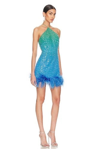 Sau Lee Jewel Dress Size 10 – Green Blue Ombre Mini