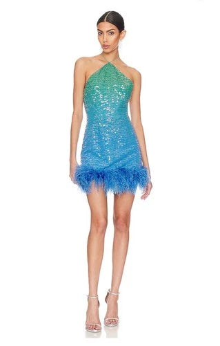 Sau Lee Jewel Dress Size 10 – Green Blue Ombre Mini