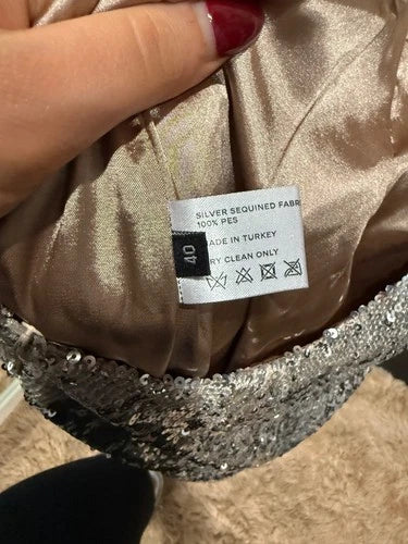 Ilkyaz Ozel Thea Dress Size 40 – Silver Sequined Maxi