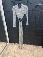 Ilkyaz Ozel Thea Dress Size 40 – Silver Sequined Maxi