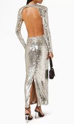 Ilkyaz Ozel Thea Dress Size 40 – Silver Sequined Maxi