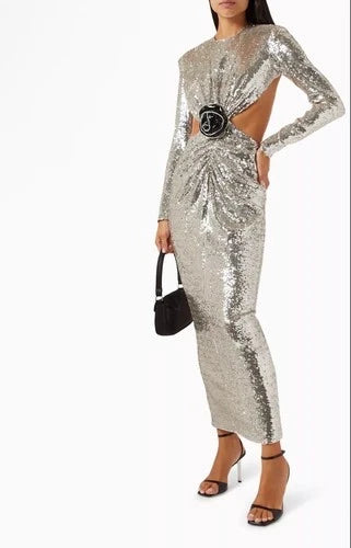Ilkyaz Ozel Thea Dress Size 40 – Silver Sequined Maxi