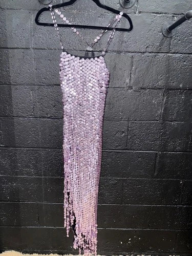 The Attico Avery Pailette Embellished Midi Dress Size 38 – Lavender Purple Pencil