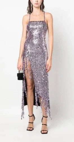 The Attico Avery Pailette Embellished Midi Dress Size 38 – Lavender Purple Pencil