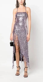 The Attico Avery Pailette Embellished Midi Dress Size 38 – Lavender Purple Pencil