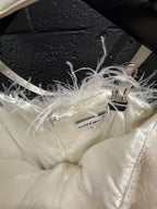 Nadine Merabi White Feather & Sequin Midi Dress Size XS – Elegant Party Wear