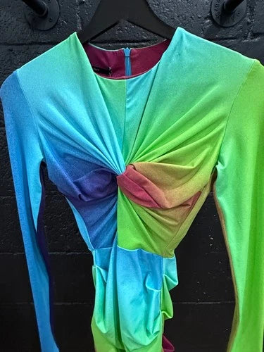 Alex Perry Halton Lycra Crew Twist Ruched Mini Dress Size 2 – Ombré Long-Sleeve Mini