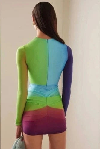 Alex Perry Halton Lycra Crew Twist Ruched Mini Dress Size 2 – Ombré Long-Sleeve Mini