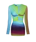 Alex Perry Halton Lycra Crew Twist Ruched Mini Dress Size 2 – Ombré Long-Sleeve Mini