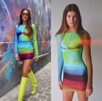 Alex Perry Halton Lycra Crew Twist Ruched Mini Dress Size 2 – Ombré Long-Sleeve Mini