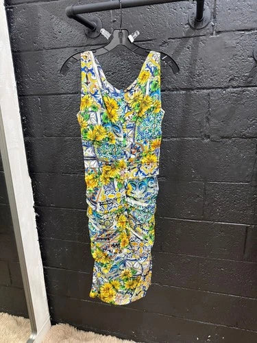 Dolce & Gabbana Majolika Blume Seide Dress Size 46 – Silk Floral Pencil Dress