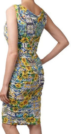 Dolce & Gabbana Majolika Blume Seide Dress Size 46 – Silk Floral Pencil Dress