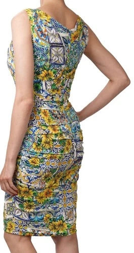 Dolce & Gabbana Majolika Blume Seide Dress Size 46 – Silk Floral Pencil Dress