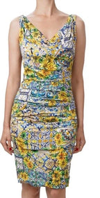 Dolce & Gabbana Majolika Blume Seide Dress Size 46 – Silk Floral Pencil Dress