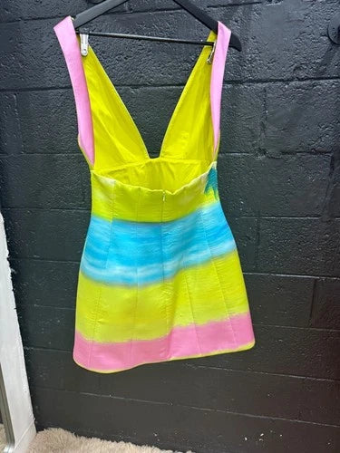 Brandon Maxwell Printed Silk Satin Mini Dress Size 6 – Sunset/Lilac/Primrose