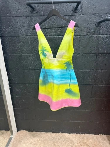 Brandon Maxwell Printed Silk Satin Mini Dress Size 6 – Sunset/Lilac/Primrose