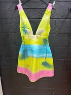 Brandon Maxwell Printed Silk Satin Mini Dress Size 6 – Sunset/Lilac/Primrose