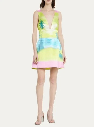 Brandon Maxwell Printed Silk Satin Mini Dress Size 6 – Sunset/Lilac/Primrose