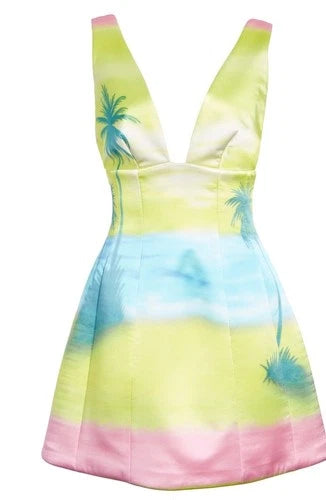 Brandon Maxwell Printed Silk Satin Mini Dress Size 6 – Sunset/Lilac/Primrose