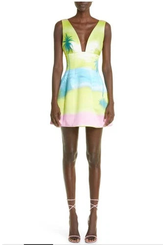 Brandon Maxwell Printed Silk Satin Mini Dress Size 6 – Sunset/Lilac/Primrose