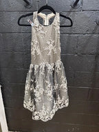Alice and Olivia Beatrice T-Back Lace Fit and Flare Dress Size 4 – Silver Mini