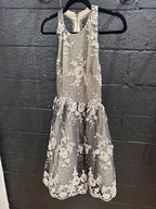 Alice and Olivia Beatrice T-Back Lace Fit and Flare Dress Size 4 – Silver Mini