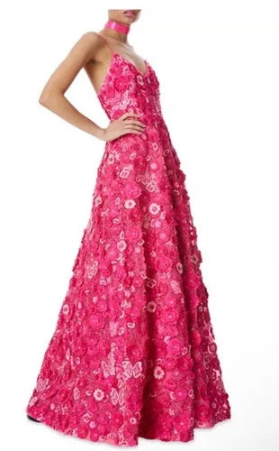 Alice and Olivia Domenica Floral Embroidered Ball Gown – Size 2 Pink