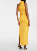 Alessandra Rich Polka-Dot One-Shoulder Silk Maxi Dress – Size 2/4 Yellow
