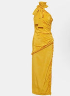 Alessandra Rich Polka-Dot One-Shoulder Silk Maxi Dress – Size 2/4 Yellow