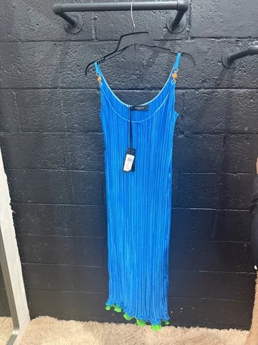 Versace Blue Plisse Satin Midi Dress – Size 40