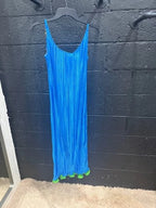 Versace Blue Plisse Satin Midi Dress – Size 40