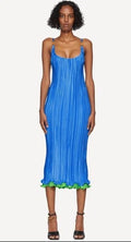 Versace Blue Plisse Satin Midi Dress – Size 40