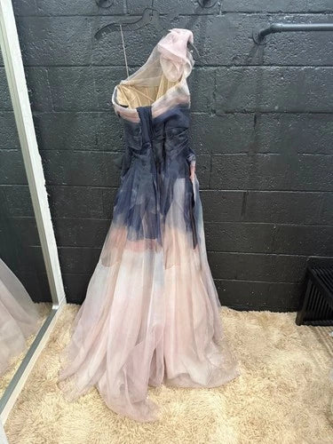 Marchesa Thunderstorm Painterly-Print One-Shoulder Organza Ball Gown – Size 8