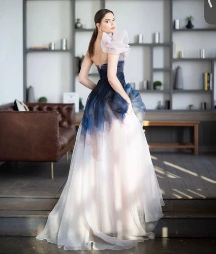 Marchesa Thunderstorm Painterly-Print One-Shoulder Organza Ball Gown – Size 8