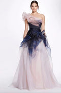 Marchesa Thunderstorm Painterly-Print One-Shoulder Organza Ball Gown – Size 8