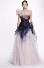 Marchesa Thunderstorm Painterly-Print One-Shoulder Organza Ball Gown – Size 8