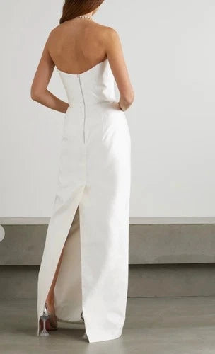 RASARIO White Strapless Duchesse Silk-Satin Gown Size 8 – Elegant Fit & Flare