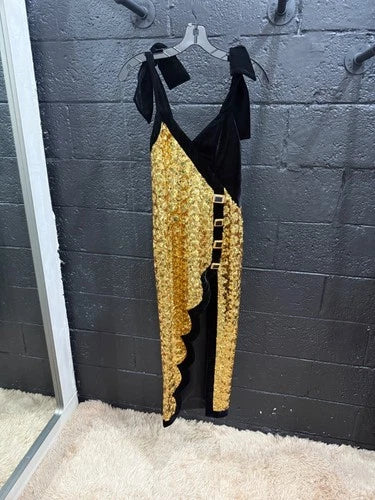 RAISA & VANESSA Sequinned Dress with Scallop Hem Size 34/2 – Gold & Black Midi