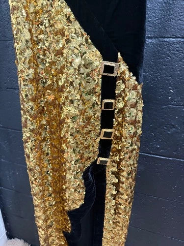 RAISA & VANESSA Sequinned Dress with Scallop Hem Size 34/2 – Gold & Black Midi