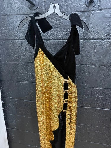 RAISA & VANESSA Sequinned Dress with Scallop Hem Size 34/2 – Gold & Black Midi