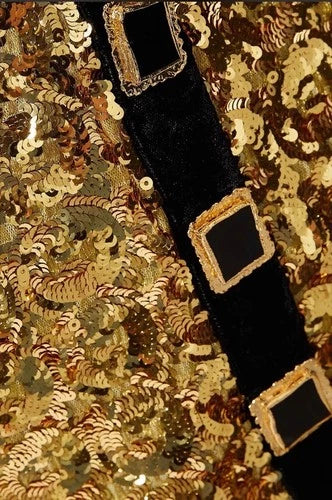 RAISA & VANESSA Sequinned Dress with Scallop Hem Size 34/2 – Gold & Black Midi