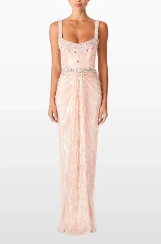 Jenny Packham Cavalla Pink Sequin Bodycon Gown Size 4 – Elegant Maxi Dress
