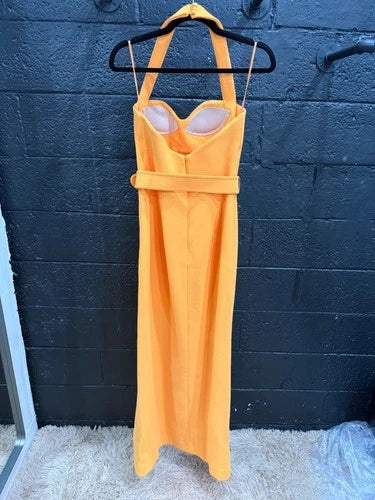 Rebecca Vallance Belted Halterneck Crepe Maxi Dress Size 4 – Zinnia Orange
