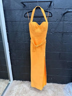 Rebecca Vallance Belted Halterneck Crepe Maxi Dress Size 4 – Zinnia Orange
