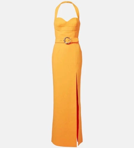 Rebecca Vallance Belted Halterneck Crepe Maxi Dress Size 4 – Zinnia Orange