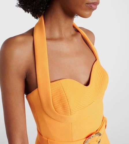 Rebecca Vallance Belted Halterneck Crepe Maxi Dress Size 4 – Zinnia Orange